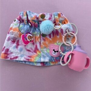 Baby girl tye-dyed mini jean skirt w/ sippy cup